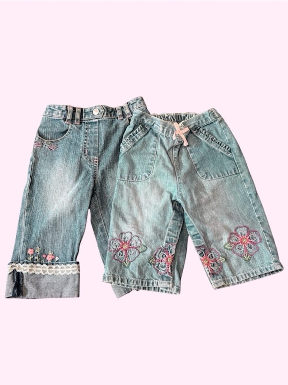 GAP Kids Girls floral Embroidered Blue Jeans Size 18-24 Months. Lace, Bow, 90s